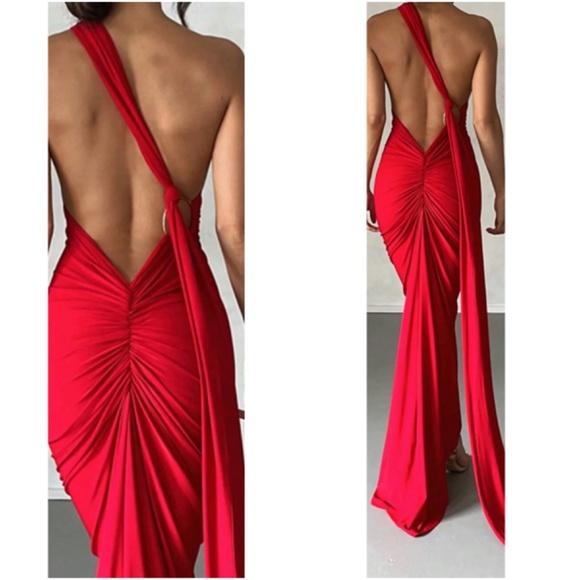 Luxe Backless Asymmetrical Neck Bodycon Party Formal Dress - Picture 7 of 7